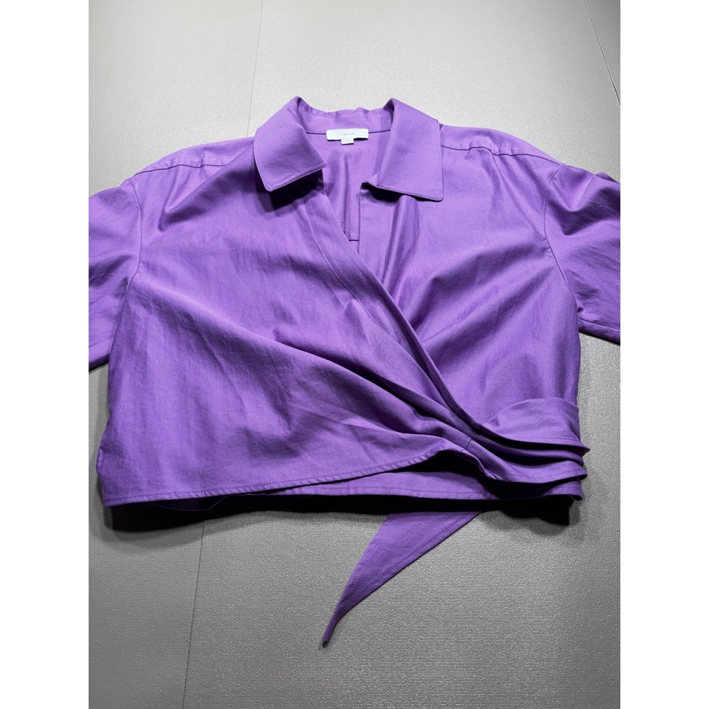 Vince Purple Twill Wrap Tie Front Cropped‎ Blouse Long Sleeve M
